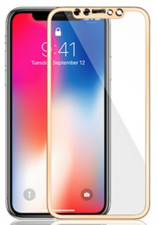 Metalic clear tvrzené sklo s kovovým rámečkem pro Apple iPhone X/XS Barva: Zlatá