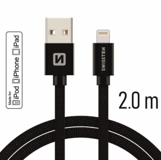 MFI licencovaný datový lightning kabel Swissten textile černý 1.2m / 2.0m Délka: 2m