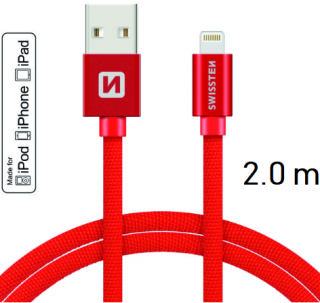 MFI licencovaný datový lightning kabel Swissten textile červený 1.2m / 2.0m Délka: 2m