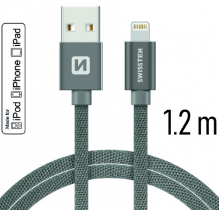 MFI licencovaný datový lightning kabel Swissten textile šedý 1.2m / 2.0m Délka: 1,2m