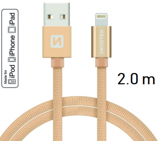 MFI licencovaný datový lightning kabel Swissten textile zlatý 1.2m / 2.0m Délka: 2m