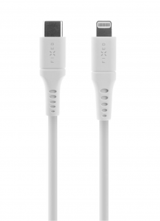 Nabíjecí a datový Liquid silicone kabel FIXED s konektory USB-C/Lightning a podporou PD, 0,5m, MFI, bílý