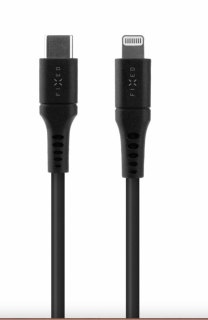 Nabíjecí a datový Liquid silicone kabel FIXED s konektory USB-C/Lightning a podporou PD, 1,2m, MFI, černý