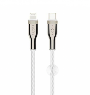 Nabíjecí a datový opletený kabel FIXED s konektory USB-C/Lightning a podporou PD, 1.2 m, MFI, bílý