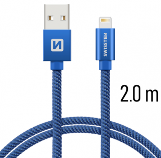 Nabíjecí a synchronizační kabel Swissten textile 0.2m / 1.2m / 2.0m modrý Délka: 2m