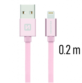 Nabíjecí a synchronizační kabel Swissten textile 0.2m / 1.2m / 2.0m růžový Délka: 0,2m