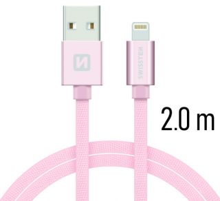Nabíjecí a synchronizační kabel Swissten textile 0.2m / 1.2m / 2.0m růžový Délka: 2m