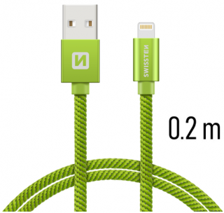 Nabíjecí a synchronizační kabel Swissten textile 0.2m / 1.2m / 2.0m zelený Délka: 0,2m