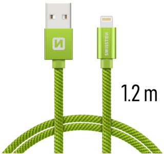 Nabíjecí a synchronizační kabel Swissten textile 0.2m / 1.2m / 2.0m zelený Délka: 1,2m
