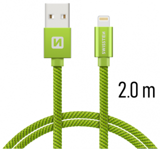 Nabíjecí a synchronizační kabel Swissten textile 0.2m / 1.2m / 2.0m zelený Délka: 2m