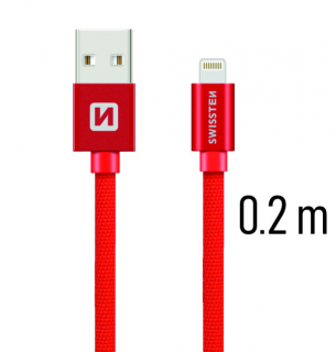 Nabíjecí a synchronizační kabel swissten textile 0.2m / 1.2m / 2m červený Délka: 0,2m