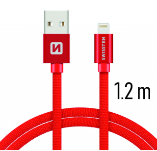 Nabíjecí a synchronizační kabel swissten textile 0.2m / 1.2m / 2m červený Délka: 1,2m