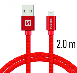 Nabíjecí a synchronizační kabel swissten textile 0.2m / 1.2m / 2m červený Délka: 2m