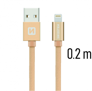 Nabíjecí a synchronizační kabel swissten textile zlatý 0.2 / 1.2m / 2.0m Délka: 0,2m