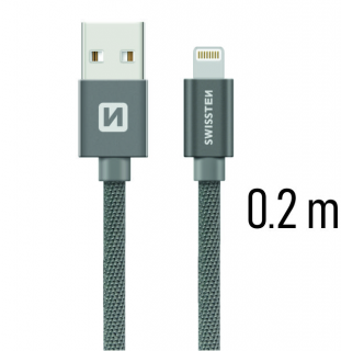 Nabíjecí kabel a synchronizační Swissten textile 0.2m / 1.2m / 2.0m šedý Délka: 0,2m