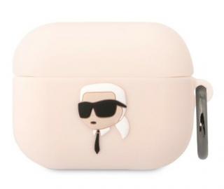 Pouzdro pro AirPods Pro 1/2/3 - Karl Lagerfeld head 3D, růžové
