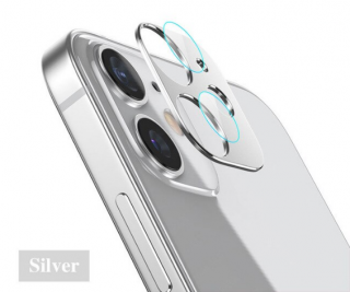 Sapphire lens kovový rámeček s tvrzenými skly pro ochranu fotoaparátu Apple iPhone 12 Barva: Stříbrná