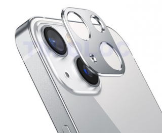 Sapphire lens kovový rámeček s tvrzenými skly pro ochranu fotoaparátu Apple iPhone 14 a 14 Plus Barva: Stříbrná