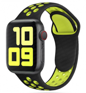 Sportovní silikonový řemínek Move pro Apple Watch Series (38/40/41 mm) Barva: Černá - Žlutá (L)