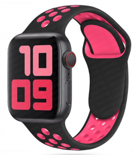 Sportovní silikonový řemínek Move pro Apple Watch Series (42/44/45/49 mm) Barva: Černá - Růžová (L)