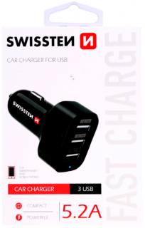 Swissten CL adaptér 3x USB 5,2A power