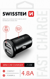 Swissten CL adaptér do auta 2x USB 4,8A metal černý