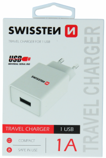 Swissten síťový adaptér na USB 1A power bílý