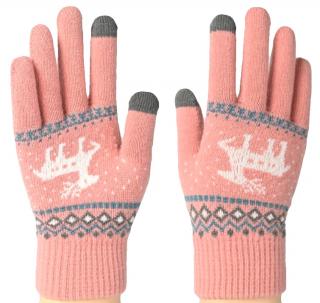 Zimní rukavice se sobem pro dotykový displej, růžové