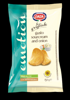 PATA Chips Cream & Onion - Bramborové chipsy vlnkované s příchutí zakysaná smetana a cibule 150g