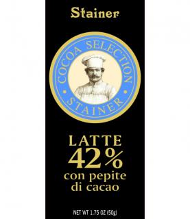 Stainer čokoláda mléčná 42% s kakaovými nugetkami (con pepito di cacao) 50g
