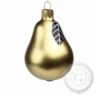 Decor by Glassor vánoční ozdoba hruška zlatá s lístkem 8 cm