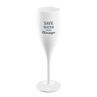 Koziol Sklenička CHEERS bílá s potiskem Save Water Drink Champagne, 100 ml