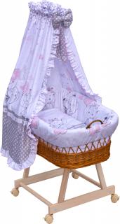 Proutěný košík na miminko s nebesy Scarlett Gusto - růžová