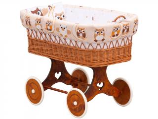 Proutěný košík na miminko Scarlett Sovička - béžová srdíčko