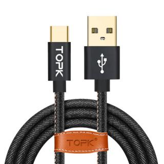 Datový kabel micro USB - USB 2.0, pozlacený,TOPK Premium Line 1m Barva: Černá