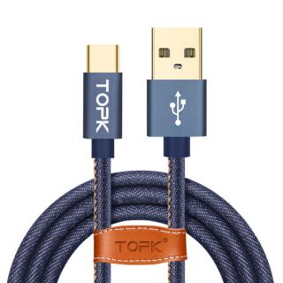 Datový kabel micro USB - USB 2.0, pozlacený,TOPK Premium Line 1m Barva: Modrá