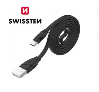Datový kabel plochý micro USB - USB 1,2m Swissten Data Cable Barva: Černá