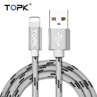 Datový kabel USB-C - USB 2.0, TOPK nylon-kov Barva: Stříbrná