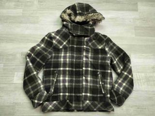 kabát zimní kostkovaný šedý FF vel 152 (kabát FF)