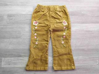kalhoty manžestrové hnědé s květy vel 92