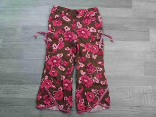 kalhoty plátěné hnedorůžové s květy vel 104