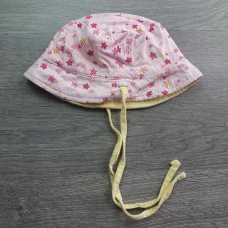 klobouček oboustranný růžový a žlutý s kvítky vel 62-68