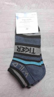 ponožky chlapecké č.K20 kotníčkové pruhované modrošedé s nápisy vel 26-27