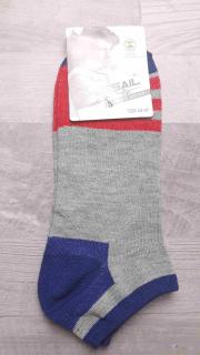 ponožky pánské č.P40 kotníčkové  šedomodročervené s pruhy vel 43-47