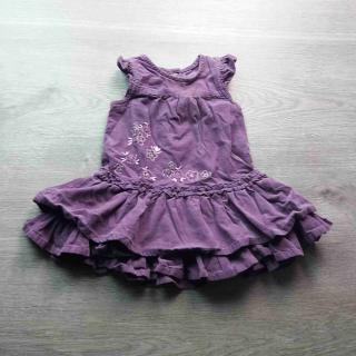 šaty manžestrové fialové s volánky a květy vel 74