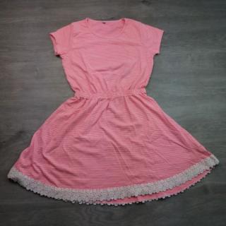 šaty proužkované růžovobílé s krajkou vel 158/164