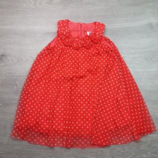 šaty společenské červené s puntíkem a 3D květy vel 98