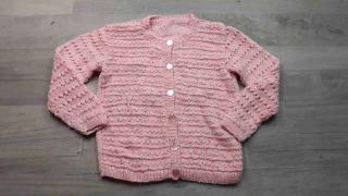 svetr pletený propínací žíhaný růžový vel 116