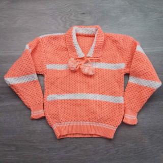 svetr pletený pruhovaný ornažovobílý vel 110