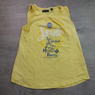 tričko bez rukávů žluté s nápisem a volánky vel 128